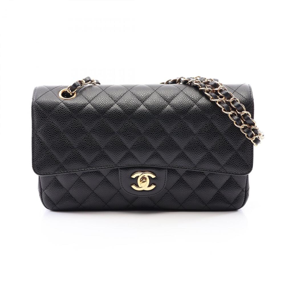 Chanel Matelasse Double Flap Shoulder Bag Caviar Skin Grained Calf Black